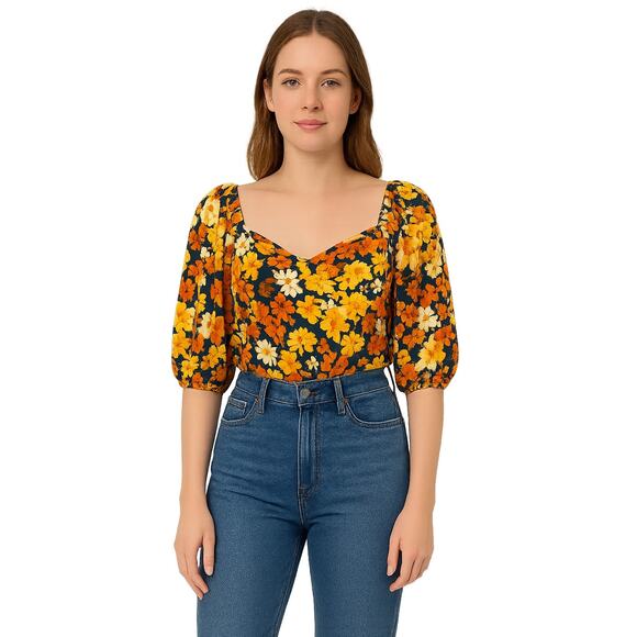 Sienna Sky Floral Puff Sleeve Crop Top - Size Small - Multicolor NWOT - Picture 1 of 5